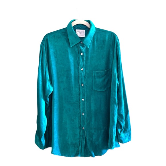 Forte_Forte Velour Button Blouse in Emerald Green Size L - Picture 1 of 5